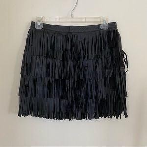 Zara Woman Black Leather Fringe Skirt